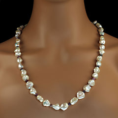 27 Inch Glowing Freshwater Pearls and Multi Color Sapphire necklace