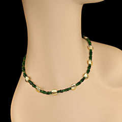 Delicate Green Chrome Diopside and Goldy Accents Necklace