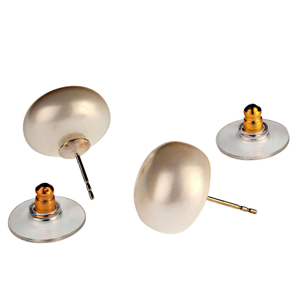 Stunning 13.5MM White Pearl Studs with 14K gold posts