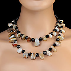 Stunning Botswana Agate Nugget and Black Onyx Two strand necklace
