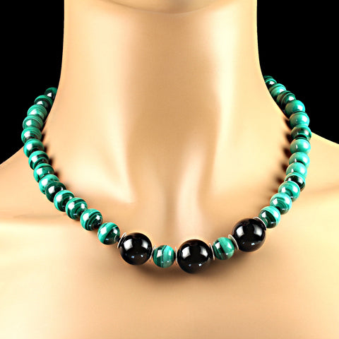 Magnificent Malachite necklace accented with Spinel and Onyx