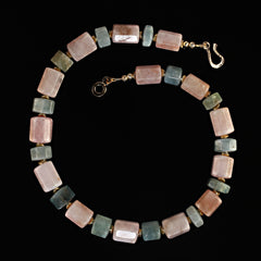 Stunning Barrel shape Multi Color Beryl Necklace goldy accents