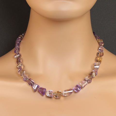Fascinating Faceted Freeform Ametrine 20 Inch Necklace