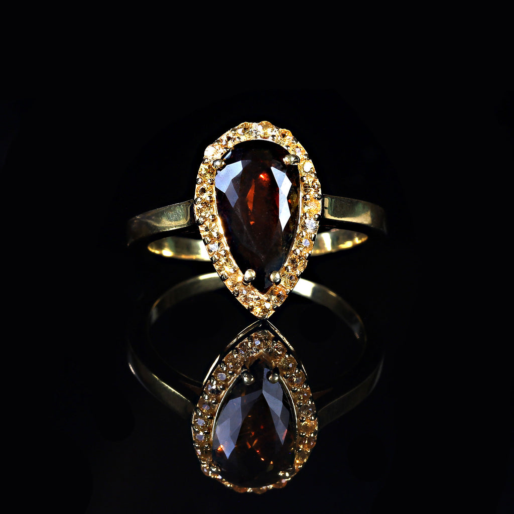 Ring of Rare Andalusite and Sapphire in Custom setting of Gold over Sterling Silver