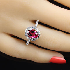 1.6Ct Oval Rubelite in Sparkling Halo set in Sterling Silver
