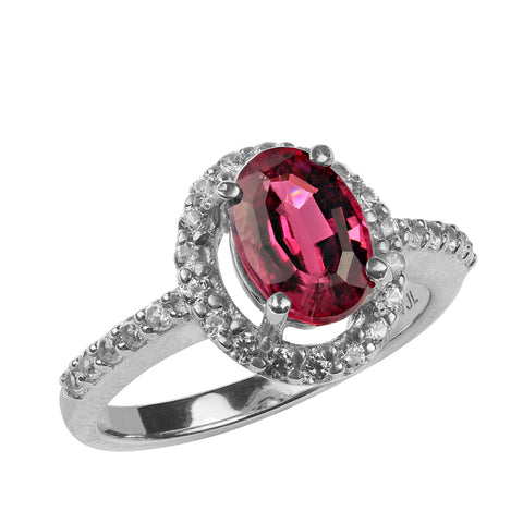 1.6Ct Oval Rubelite in Sparkling Halo set in Sterling Silver