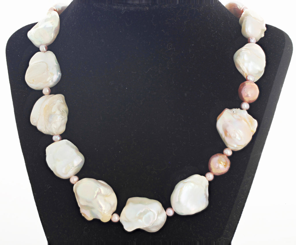 Cultured Glowing White and Pinkish Pearl Necklace