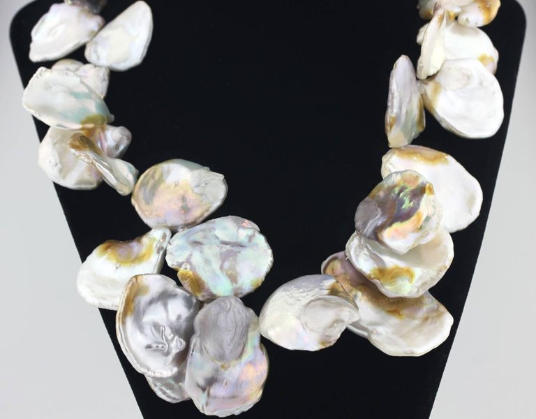 Dramatic Unique Iridescent Keshi Pearl Necklace