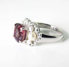 Brilliant Red Zircon and Pearl Ring