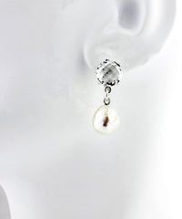 Glittering Quartz and Pearl Sterling silver Stud Earrings