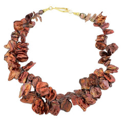 Coppery Red/Goldy Radiant Keshi Pearl Necklace