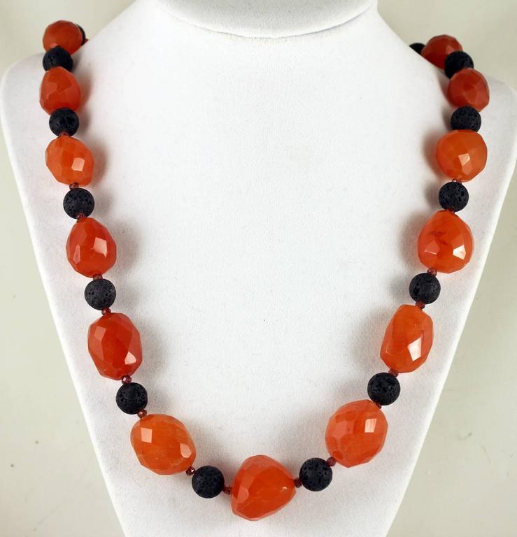 Orange Carnelian and Lava Necklace