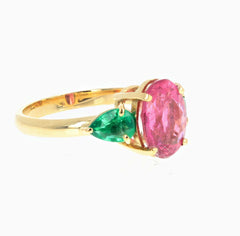 Tourmaline and Emerald 18K Yellow Gold Ring
