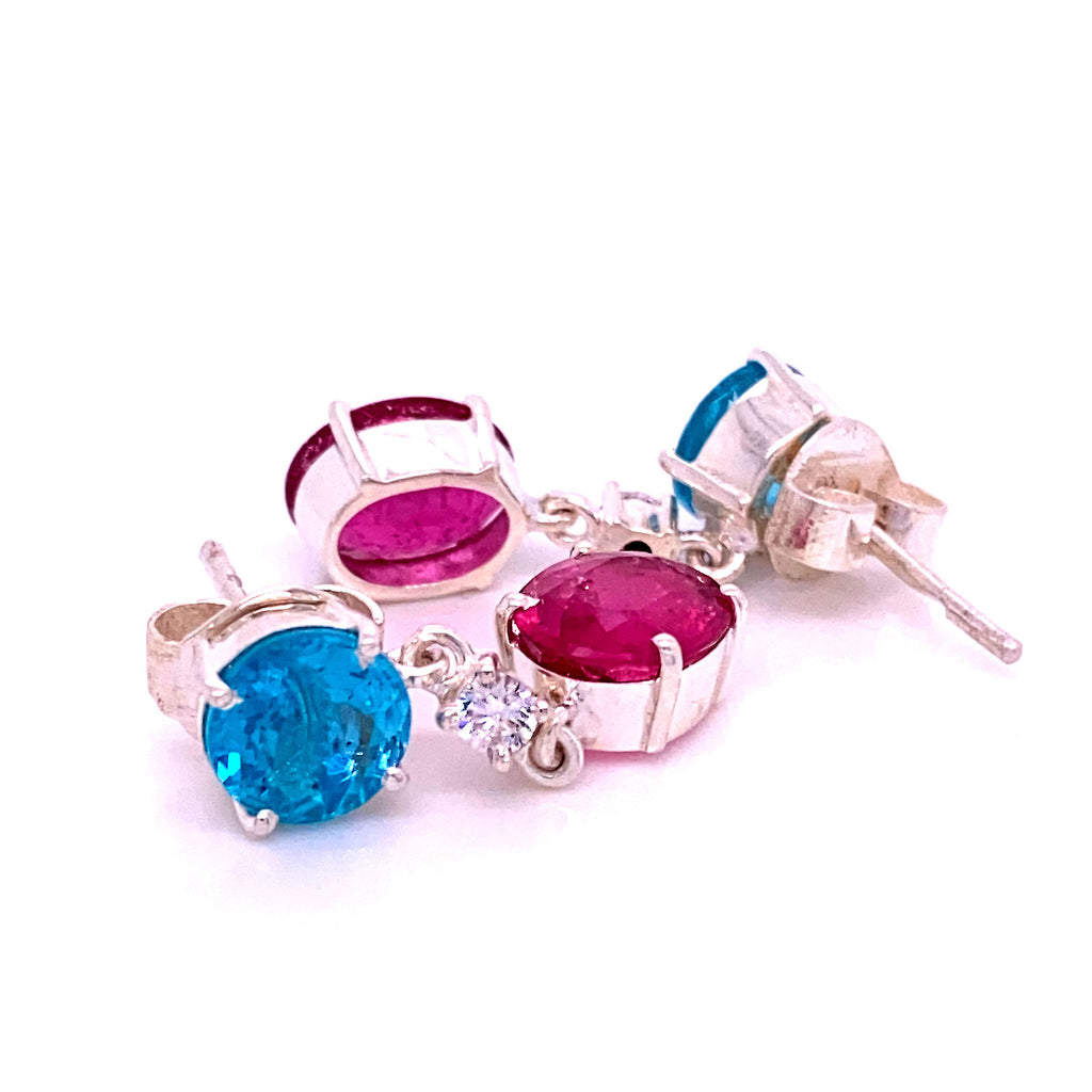 Sizzling Summer Pink and Blue/Green Swinging Earrings