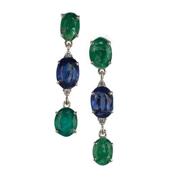 Emerald and Kyanite Dangle Sterling Silver 2 Inch Earrings