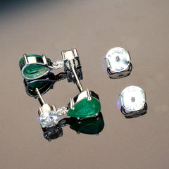 Stunning Dangle Emerald and Cambodian Zircon Earrings