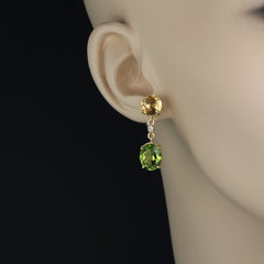 AJD Golden Citrine and Brilliant Green Peridot Dangle Earrings