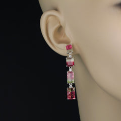 Green and Pink Bi-Color Tourmaline Dangle Earrings