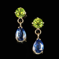 Elegant Peridot and Kyanite Dangle Earrings in 14K Yellow Gold