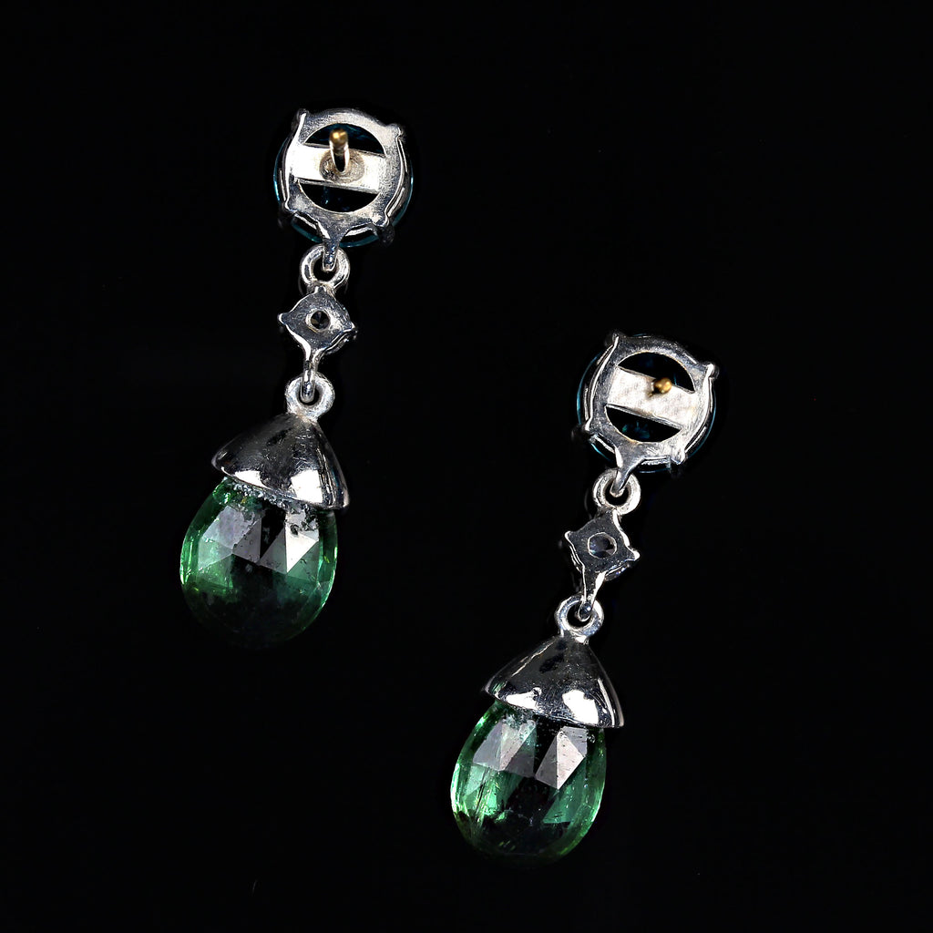 Sparkling Blue Topaz and Green Tourmaline Dangle earrings