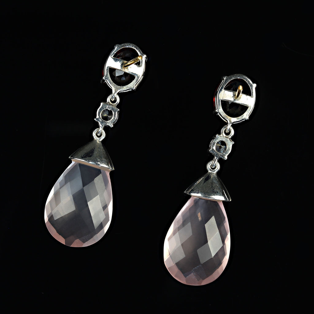 Romantic Rose Quartz and Garnet in Sterling Silver Earrings