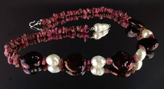 Necklace of Mauve Coin Pearl, Pearl, and Rhodonite Chips