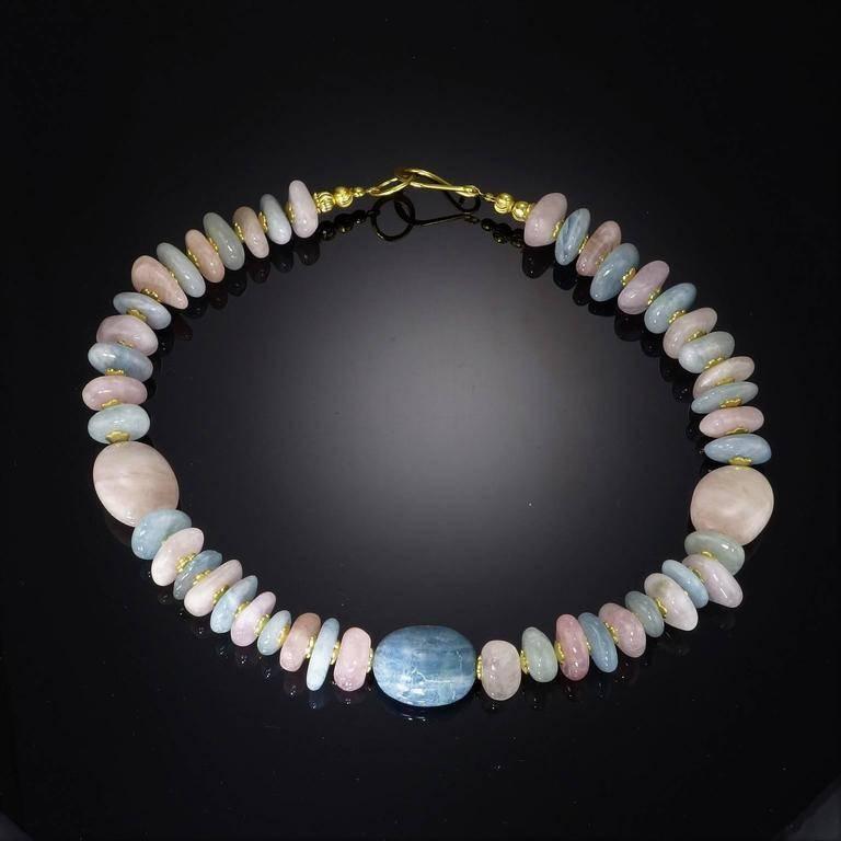 19 Inch Polished Nuggets of Pink and Blue Beryl Necklace