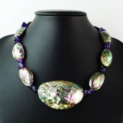 Shell Necklace Accented with Amethyst and Apatite