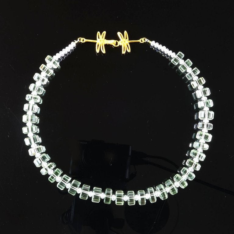 Fancy Cut Prasiolite Necklace with Vermeil Dragonfly Clasp