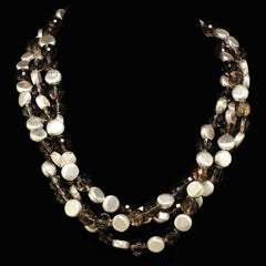 Triple Strand of Sparkling Faceted Smoky Quartz and Silver Necklace
