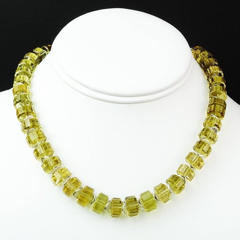 15 Inch Choker Necklace of Fancy Citrine Rondelles with Sterling Silver Clasp