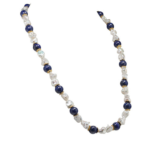 Summer Resort Pearl and Lapis Lazuli Necklace