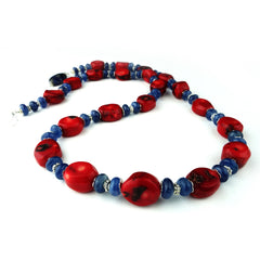 Red Coral and Blue Kyanite Necklace
