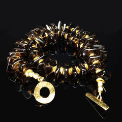 16 Inch Highly Polished Smoky Quartz and Gold Choker Necklace