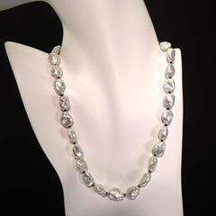Iridescent Silver Baroque Freshwater Pearl Necklace with Diamond Accents