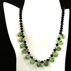 17 Inch Green Prehnite and Black Onyx Necklace