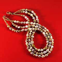 Triple strand Choker of Rosebud Multi color Pearls with goldy accents