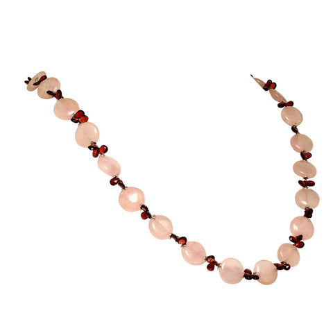 Opera length Unique Garnet Briolette and Rose Quartz necklace