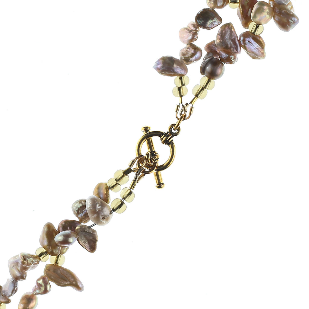 17 Inch, Two strand, Free form Goldy-Gray Pearl  Necklace
