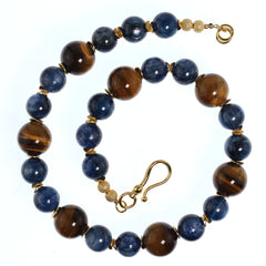 Distinctive Necklace of Natural Tiger's Eye and Blue Kyanite