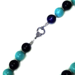 20 Inch Necklace of Amazonite and Amethyst Spheres with Diamond Clasp