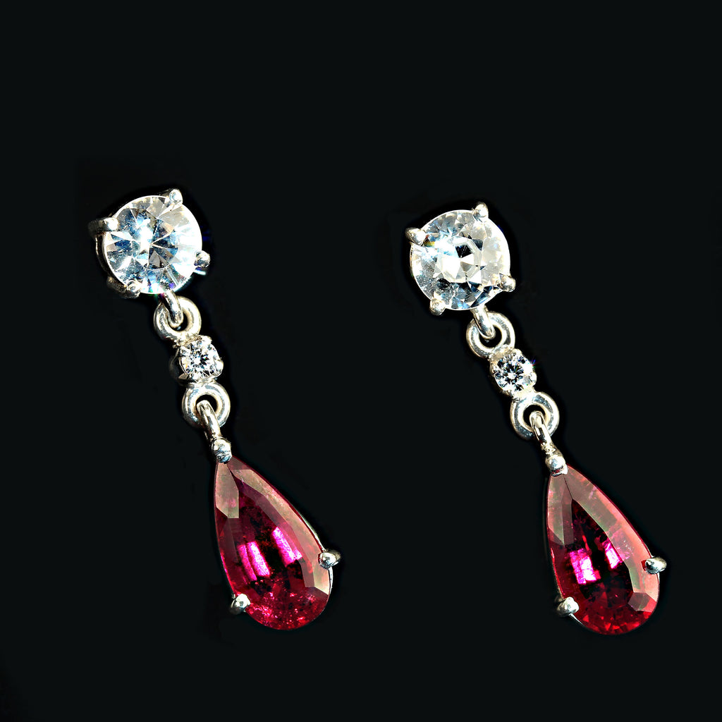 Elegant Rubelite and Cambodian Zircon Dangle Earrings
