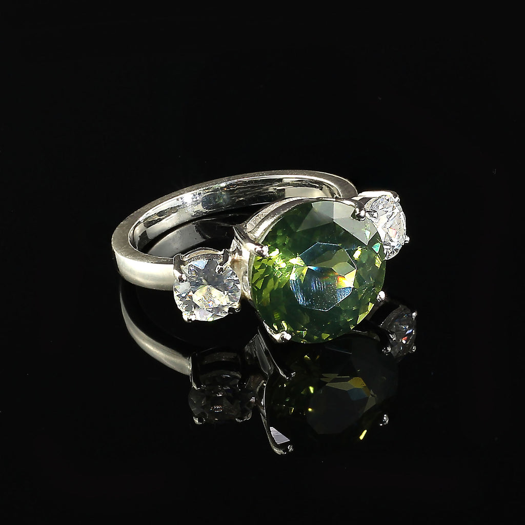 Sophisticated 'Big Deal' Green and White Zircon Cocktail Ring