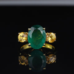 Oval Emerald with Sparkling Golden Citrine Accent & gold/Sterling ring