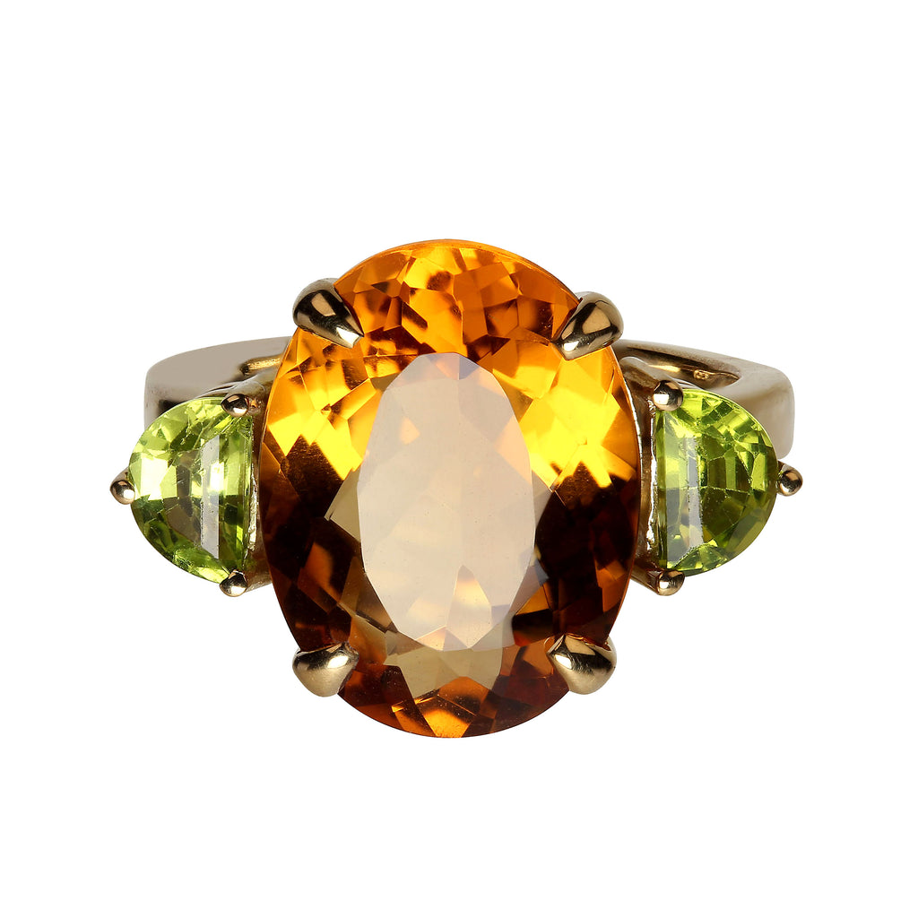Unique 18K Yellow Gold and Citrine and Peridot Ring