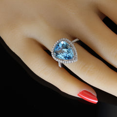 Pear Shape Brasilian Aquamarine and Diamond Ring