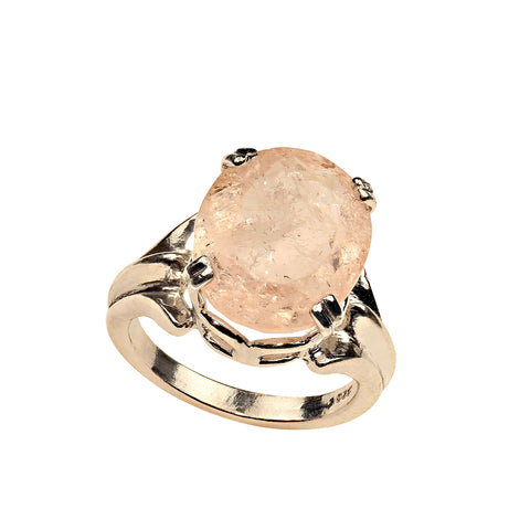 Sparkling Pink 8.2 Carat Oval Morganite in Sterling Silver Ring