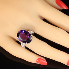 Dazzling Oval Amethyst in Sterling Silver Engraved Ring  February Birthstone