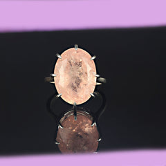 13.98 Carat Oval Pink Morganite in Sterling Silver Ring