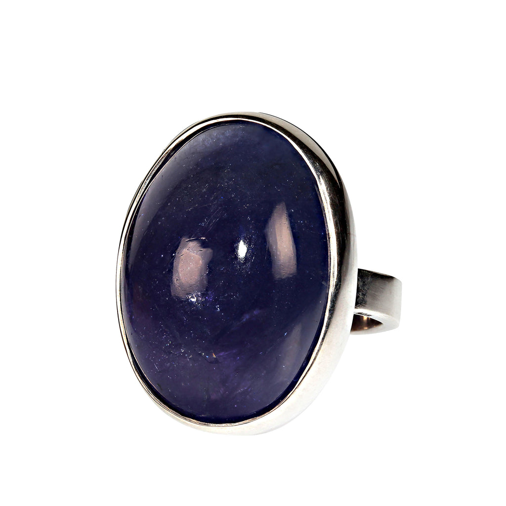 Terrific Tanzanite Oval Cabochon in Sterling Silver Ring
